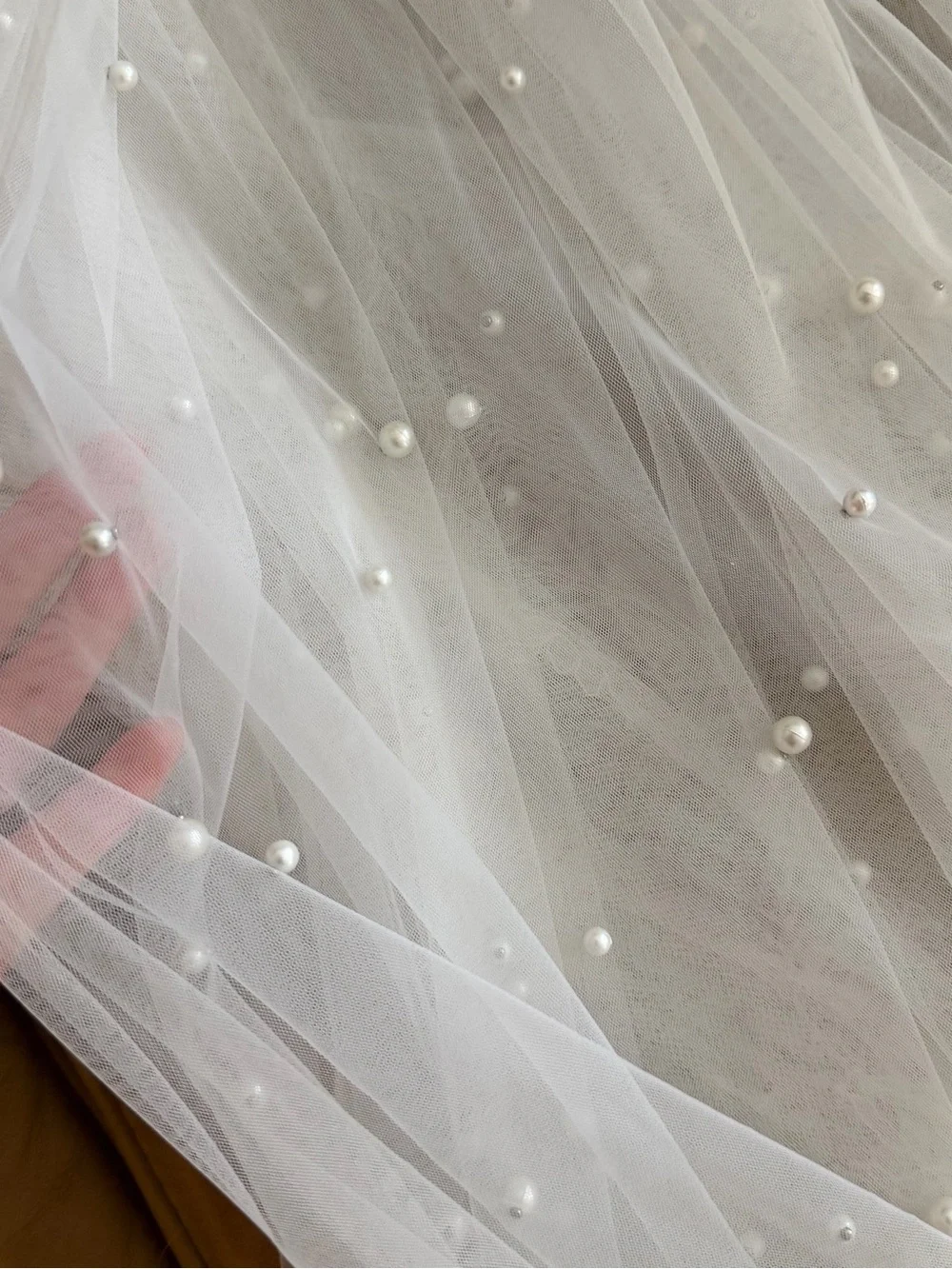 Anthropologie White Pearl-Embellished Sheer Veil
